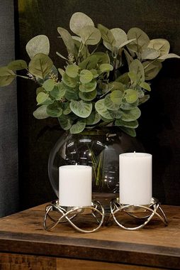 EDZARD Kerzenständer Bastia (2er-Set), Kerzenleuchter mit Silber-Optik, Kerzenständer für Stumpenkerzen, modernes Design, vernickelt, Höhe 5 cm