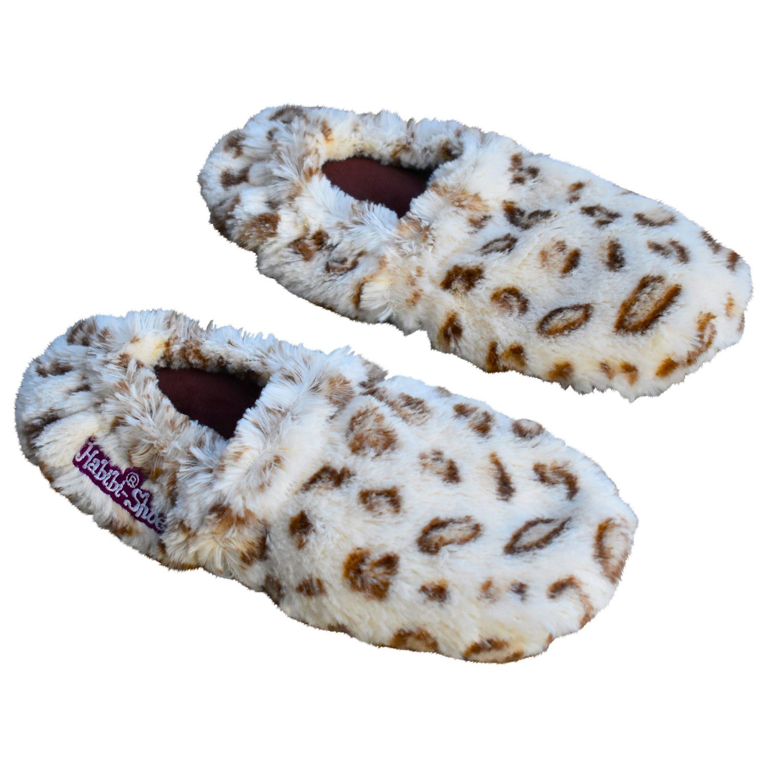 Habibi Plush Wärmekissen Wärmeschuhe, Slipper creme braun gefleckt Größe M für Mikrowelle/Ofen, (Wärmeschuhe)