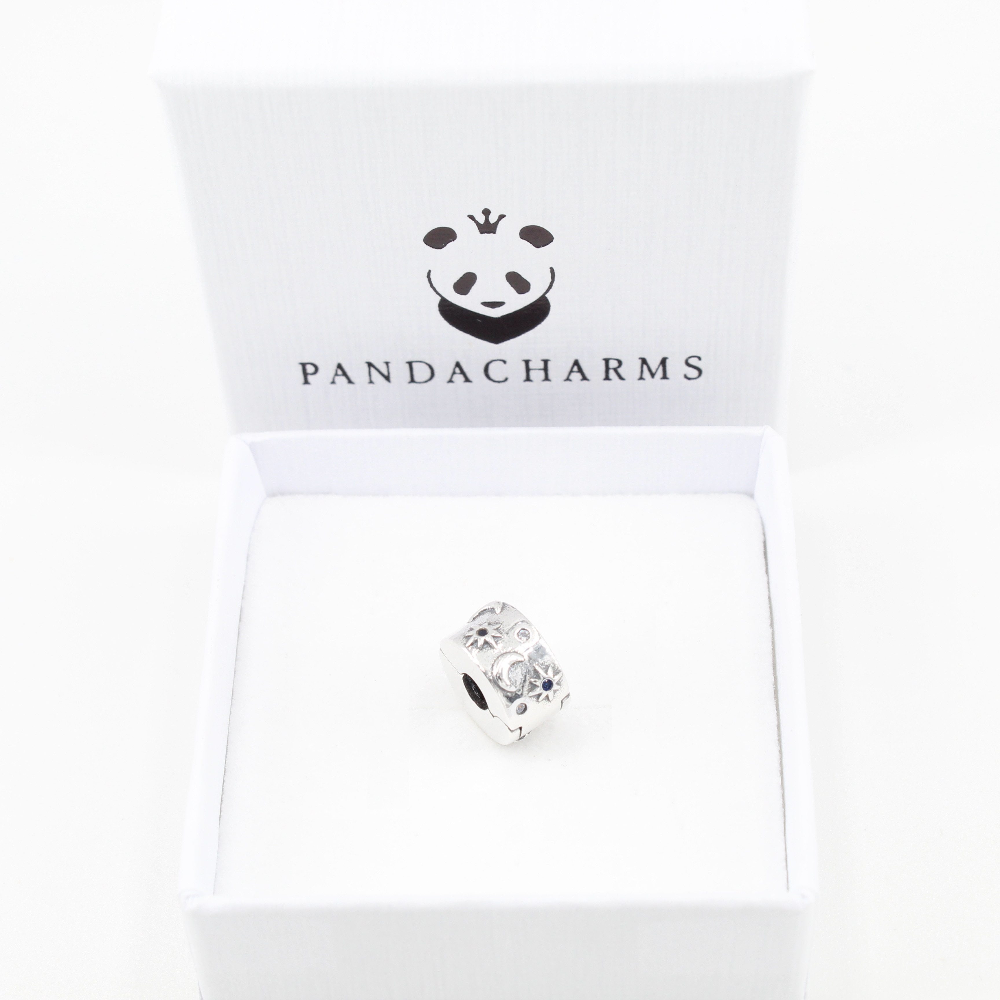 PANDACHARMS Bead Mond und Sterne Clip Charm für Charm Armband, 925er Silber, Zirkonia