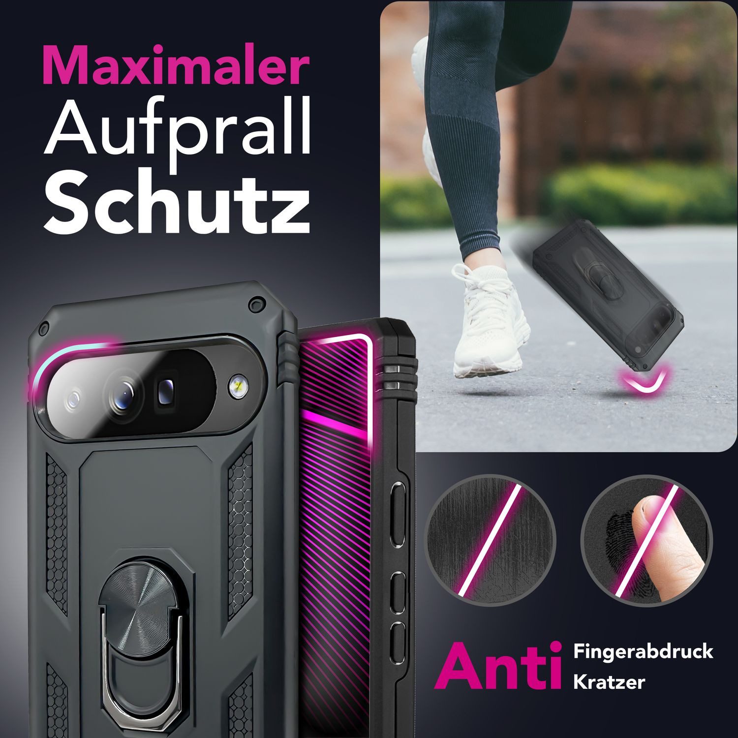 Nalia Smartphone-Hülle Google Pixel 10 16 cm (6,3 Zoll), Military Style Panzerhülle / Extrem Robust / 360° Ring / Outdoor Case