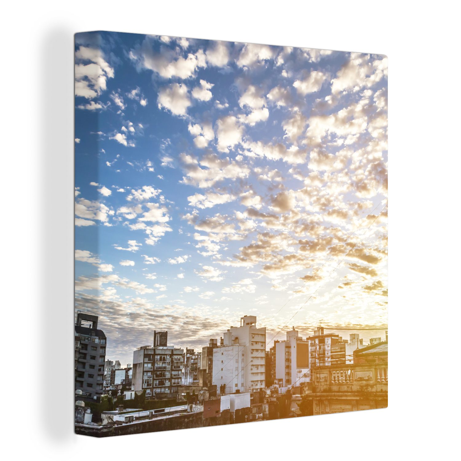OneMillionCanvasses® Leinwandbild Mehrere Wolken über dem Hochhaus in Rosario, (1 St), Leinwand Bilder für Wohnzimmer Schlafzimmer
