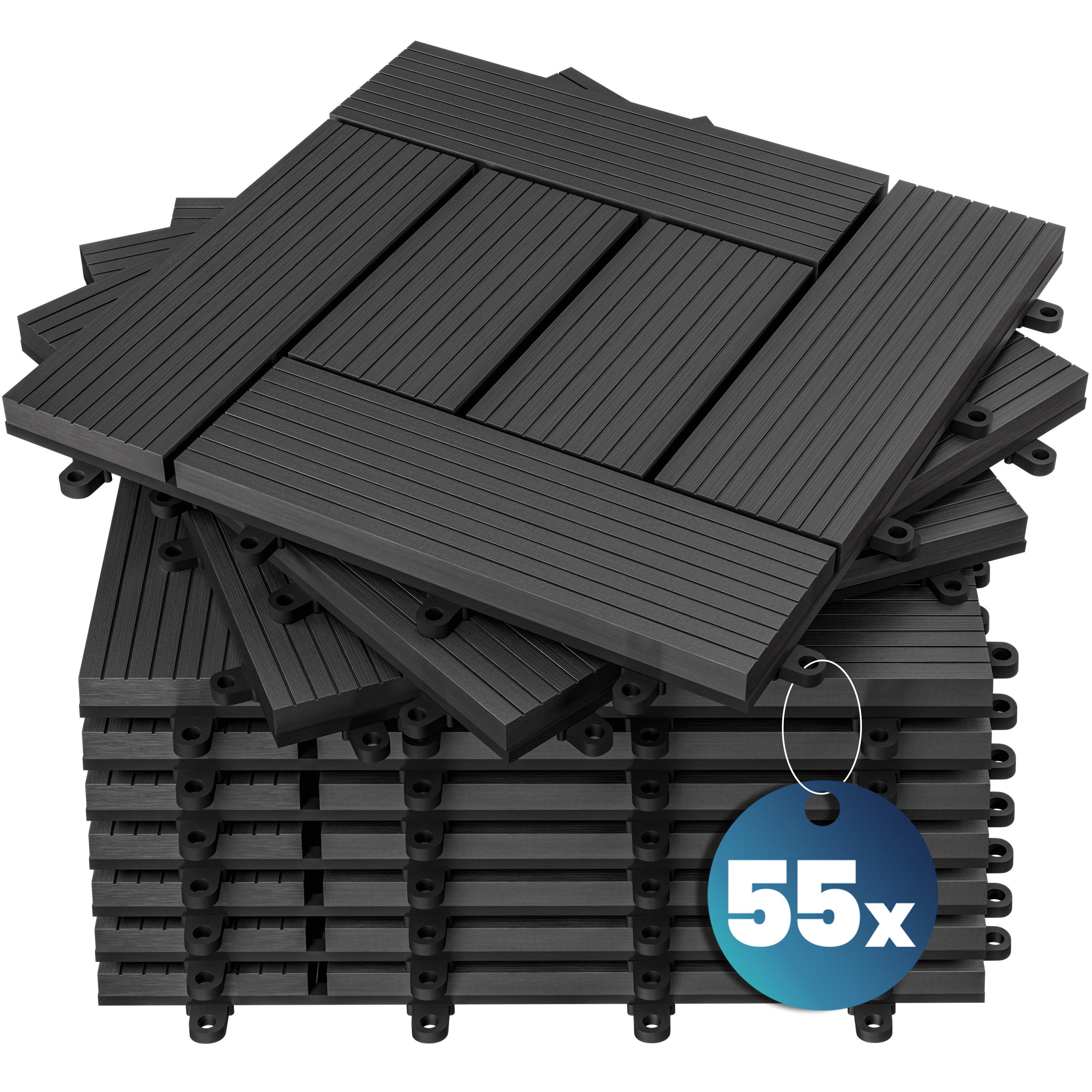 Casaria Holzfliesen 55x Mosaik Anthrazit, Terrassenfliesen 1-6m² WPC Fliesen Balkon Garten Verschiedene Farben
