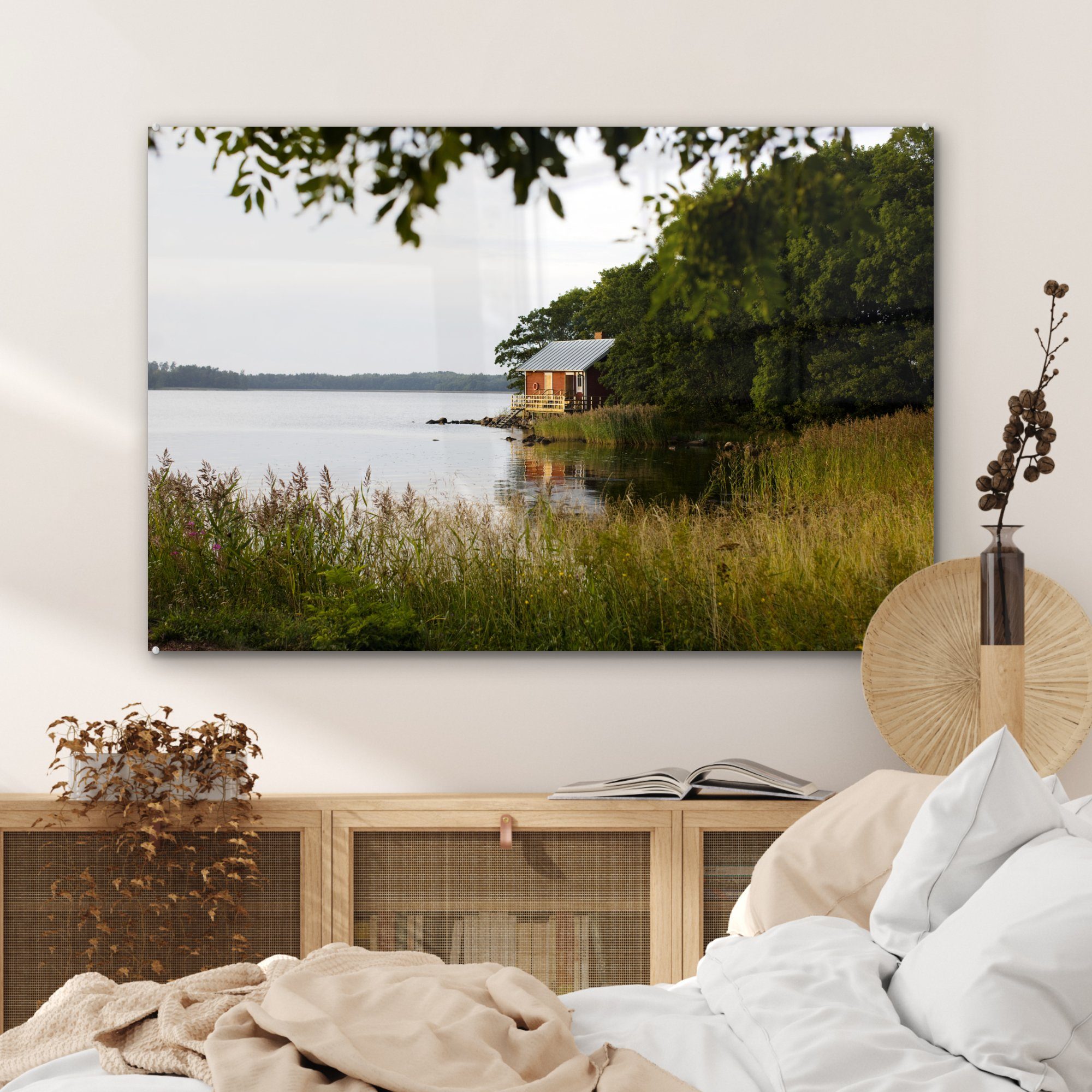 Haus & Finnland, (1 Kleines einem See in MuchoWow Wohnzimmer Acrylglasbild St), Schlafzimmer Acrylglasbilder an