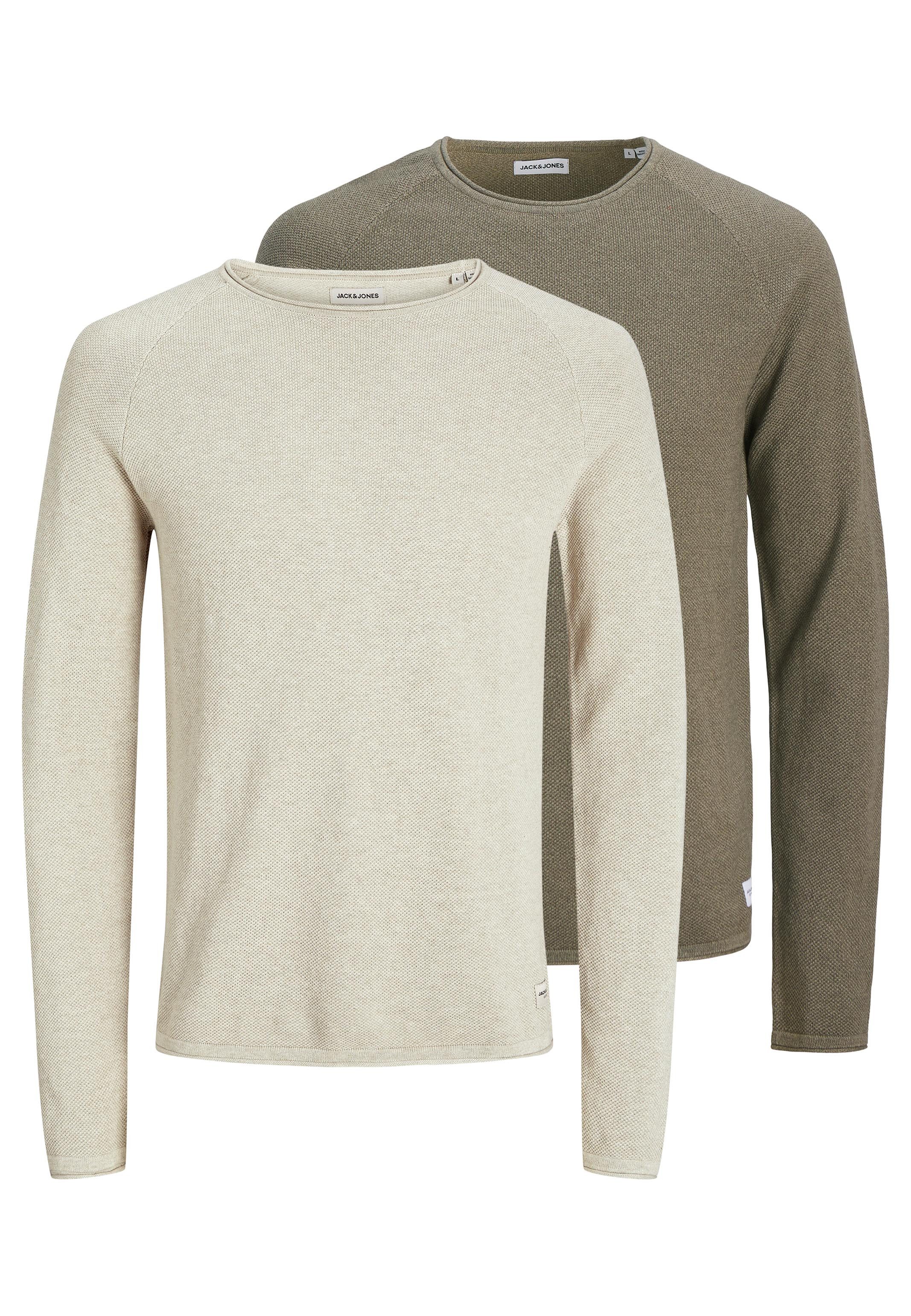 Jack & Jones Rundhalspullover 2er Pack Hill (Spar-Set, 2-tlg) Pullover - Baumwolle - Atmungsaktiv - Hochwertiger Strukturstrick