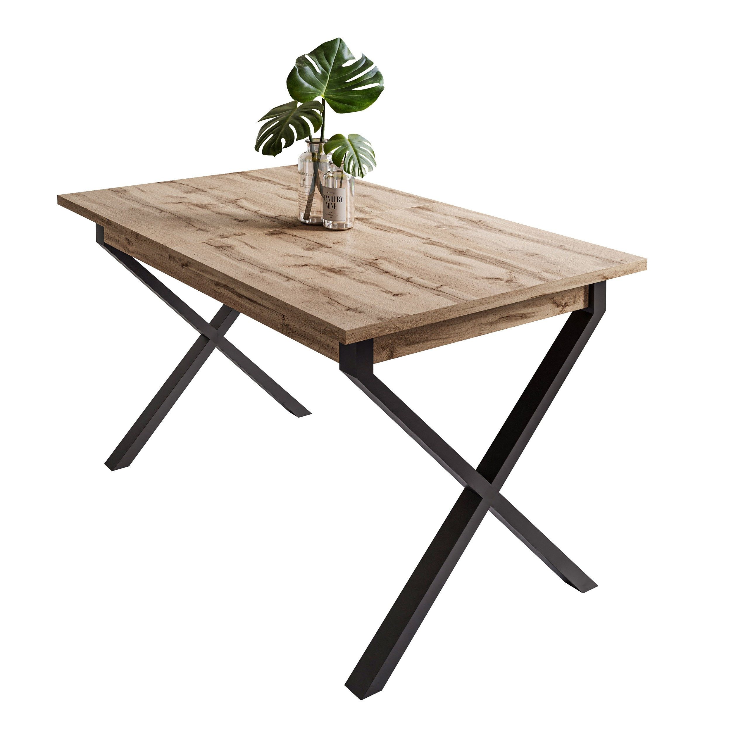 ALLHOUSE24 Esstisch X LOFT Ausklappbarer TISCH 150-198 cm Eiche Artisan/Stirling/Wotan (1x Tisch), Breite 150 cm bis zu 198 cm