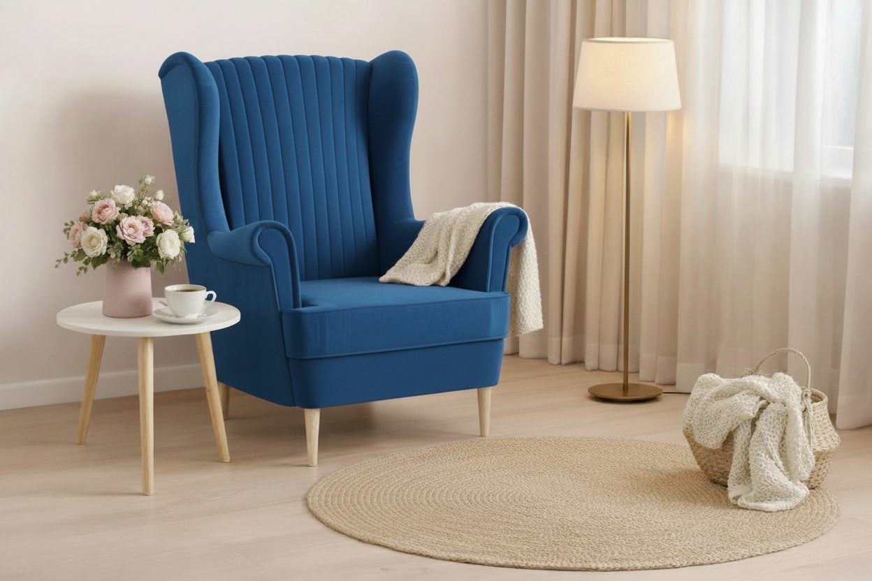 MOEBLO Ohrensessel COMFY SESSEL mit oder ohne Hocker (Polstersessel aus Samtstoff Wohnzimmersessel mit/ohne Hocker Ohrenbacksessel), Sessel mit optionalem Hocker