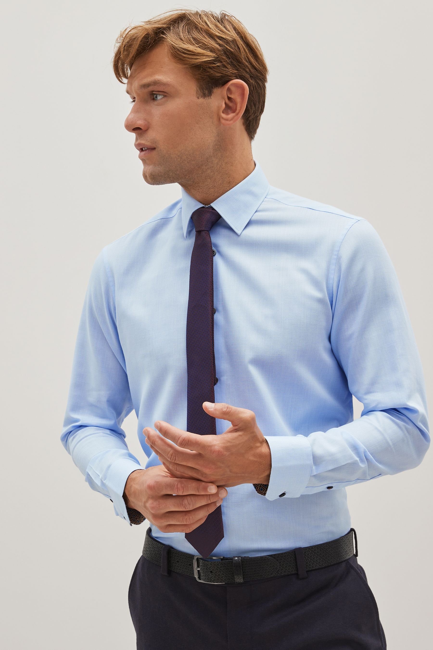 im Regular Set Langarmhemd Fit Krawatte (2-tlg) Hemd Next und