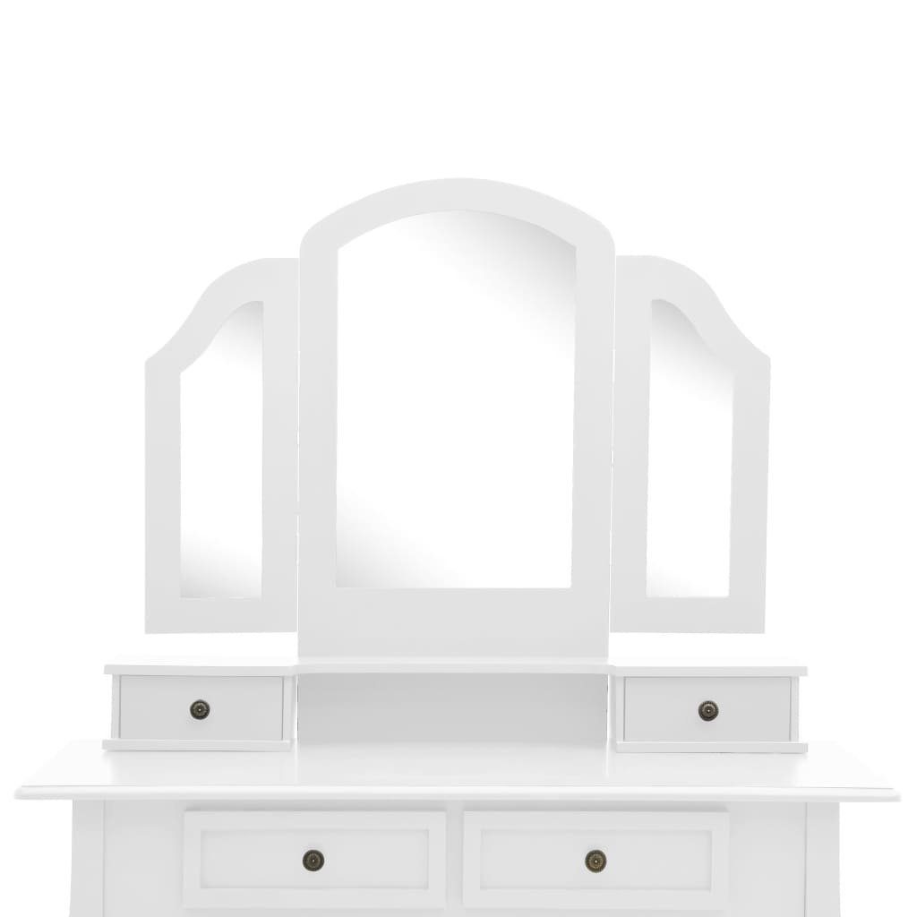 Weiß mit Paulownia-Holz (1-St) Hocker Schminktisch-Set vidaXL Schminktisch cm | 100x40x146 Weiß Weiß
