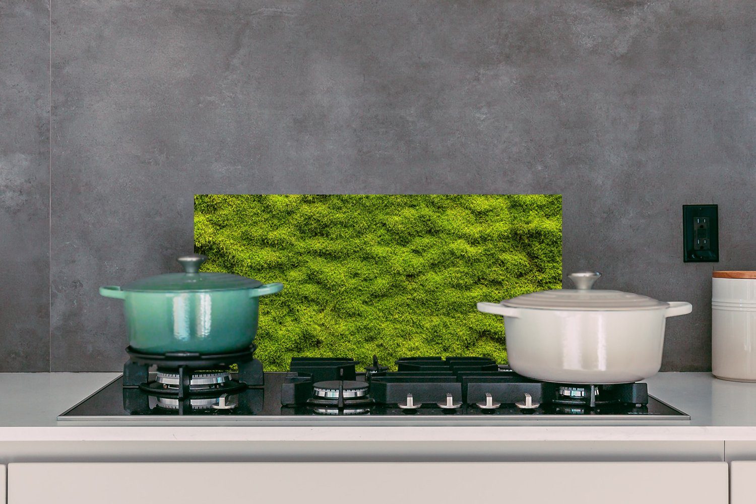 und Wandschutz, Küchenrückwand Grün, Schmutzflecken 60x30 für - (1-tlg), cm, Moos MuchoWow gegen Fett Natur Küchen -