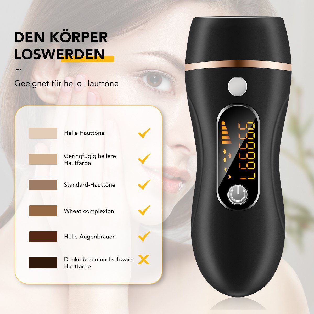 oyajia IPL-Haarentferner Haarentfernungsgerät IPL-Epilierer zur dauerhaften Für Männer Frauen, 999,999 Lichtimpulse, 5 Energiestufen und 2 Flash-Modi, Schmerzfreie Haarentfernungsgerät für Achseln, Gesicht, Bikinizone