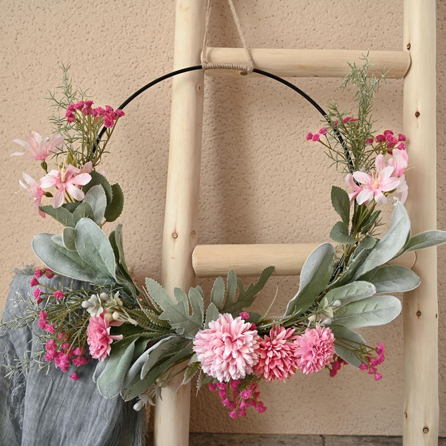 Kunstkranz Türkranz künstliche Blumen Kranz Metall Ring Deko Hochzeit Herbst, FELIXLEO – Bild 5 von 5