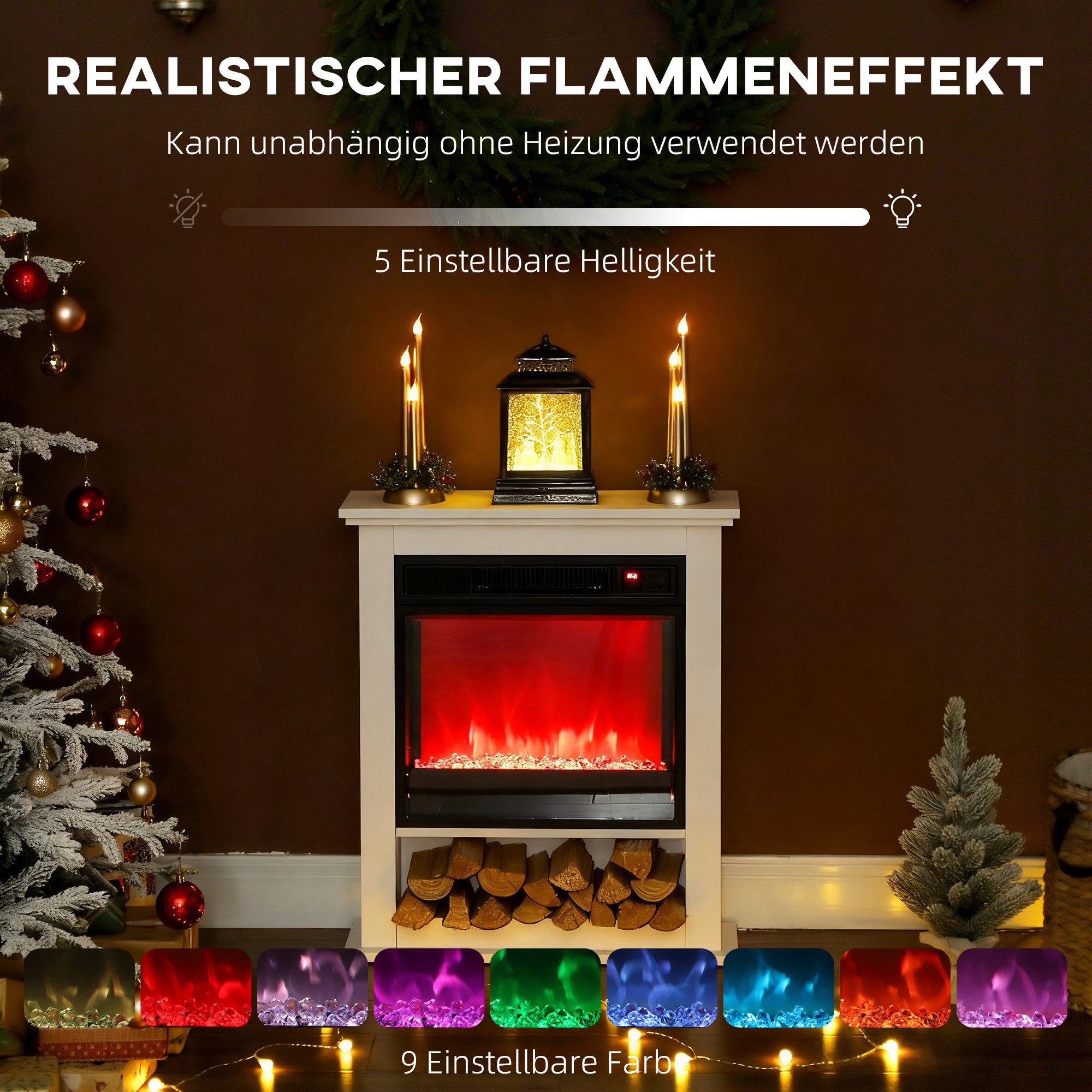 HOMCOM Elektrokamin mit Heizung 1800 W, Überhitzungsschutz, Weiß – Bild 4 von 5