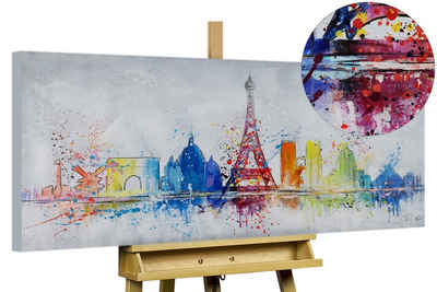 KUNSTLOFT Gemälde Eiffelturm voll Pracht 120x60 cm, Leinwandbild 100% HANDGEMALT Wandbild Wohnzimmer