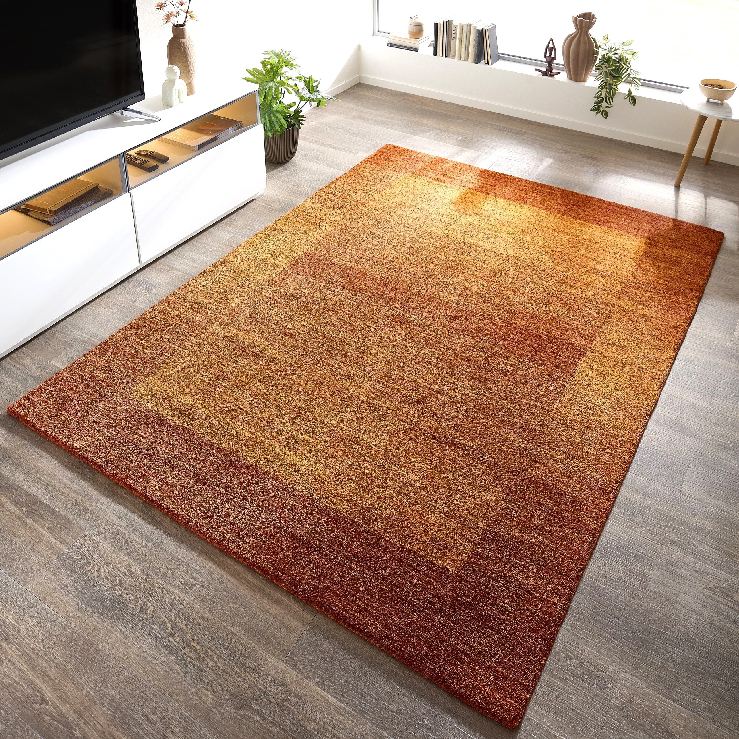 THEKO Wollteppich Gabbeh Super, Handweb, Teppich, Bordüre, reine Wolle, rechteckig, Höhe: 9 mm, Schlafzimmer, Wohnzimmer, Esszimmer, auch als Läufer und Bettumrandung