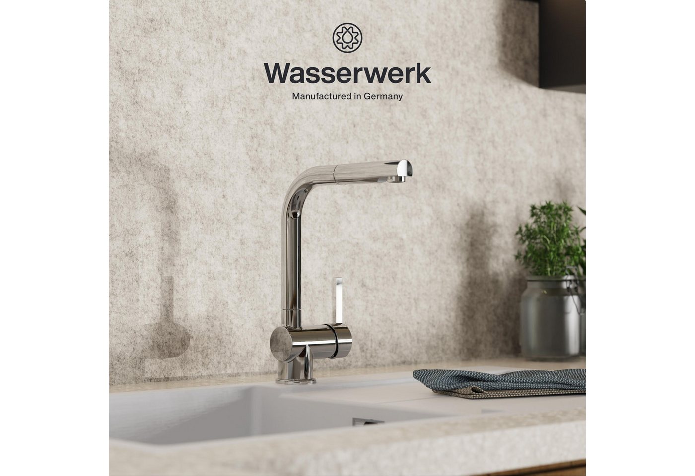 Thumbnail - WASSERWERK Spültischarmatur WK 4, Wasserhahn, Küche, Einhebelmischer 360° schwenkbar, Cold-Start-Funkt., herausziehbar