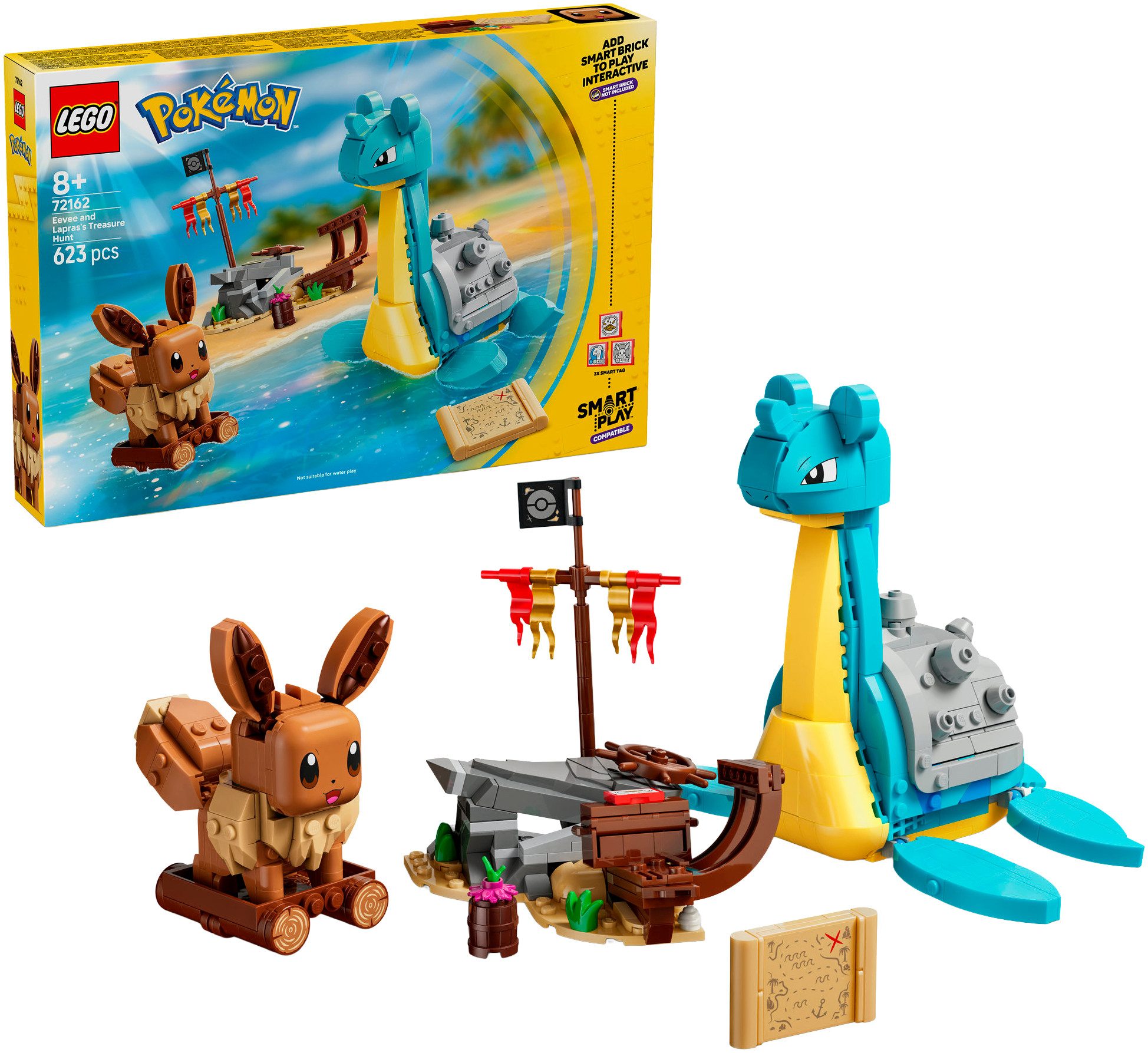 LEGO® SMART Play™ Evoli und Lapras auf Schatzsuche (72162), LEGO Pokémon Konstruktionsspielsteine, (623 St), Mit SMART Brick kombatibel (nicht enthalten)