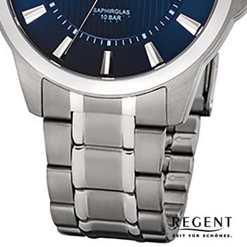 Regent Quarzuhr Regent Herren-Armbanduhr silber grau, Herren Armbanduhr rund, mittel (ca. 39mm), Titanarmband