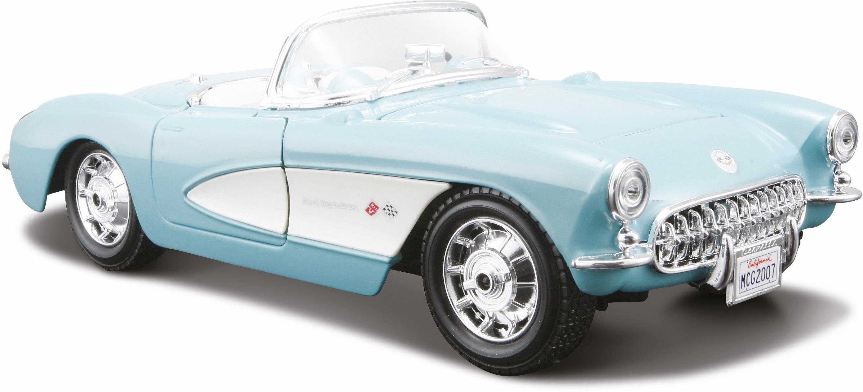 Maisto® Sammlerauto Chevrolet Corvette '57, 1:24, türkis, Maßstab 1:24, aus Metallspritzguss