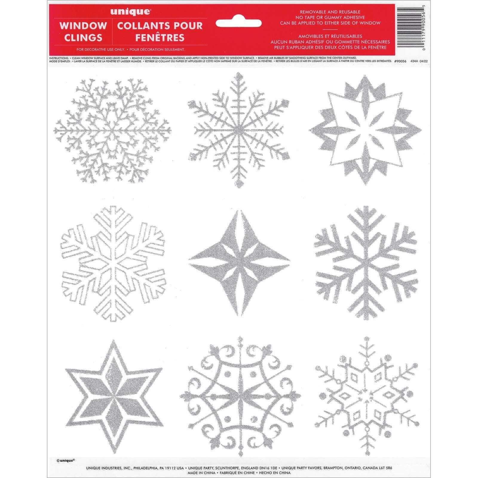Unique Industries Inc. Hängedekoration Fensteraufkleber Glitter Schneeflocken 9 Stück