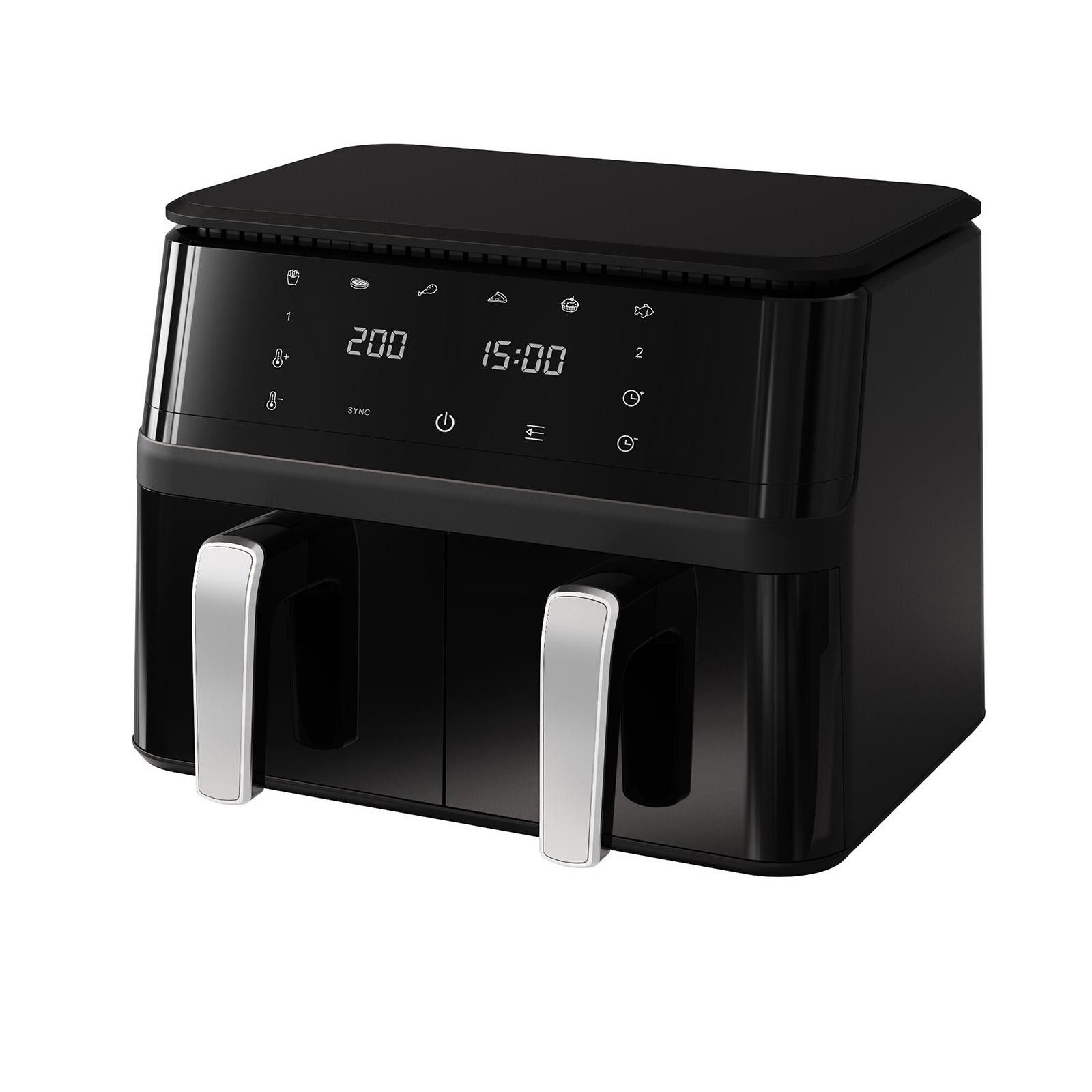 BBWL Heißluftfritteuse 10L, Edelstahlmit Timer 60 Min,2 separat gesteuerte Garkammern, 2000 W, Temperaturregelung 80–200°C Elektronisch