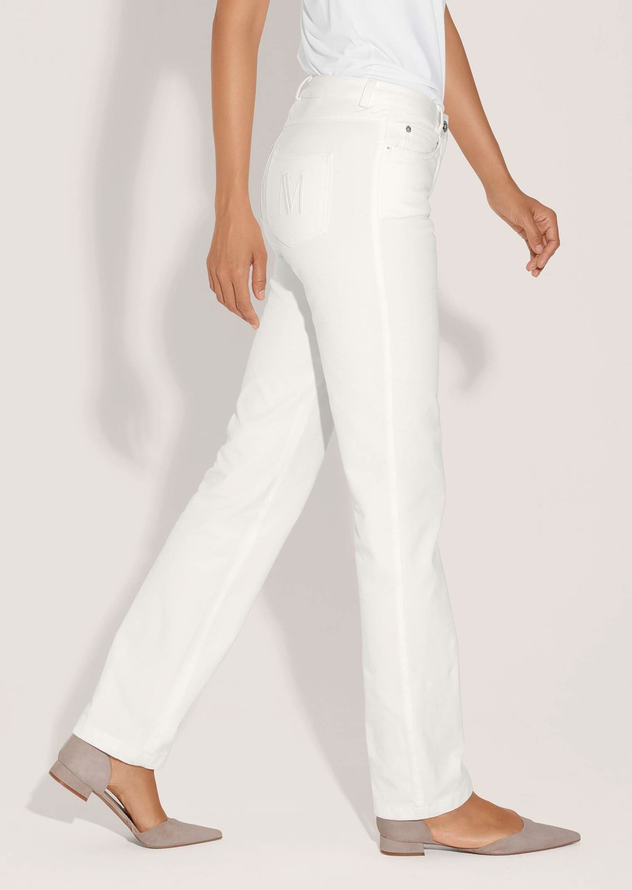 MADELEINE Gerade Jeans Schmale Jeans im Five-Pocket-Style Basichose mit Formbund, Gürtelschlaufen und Knöchellang