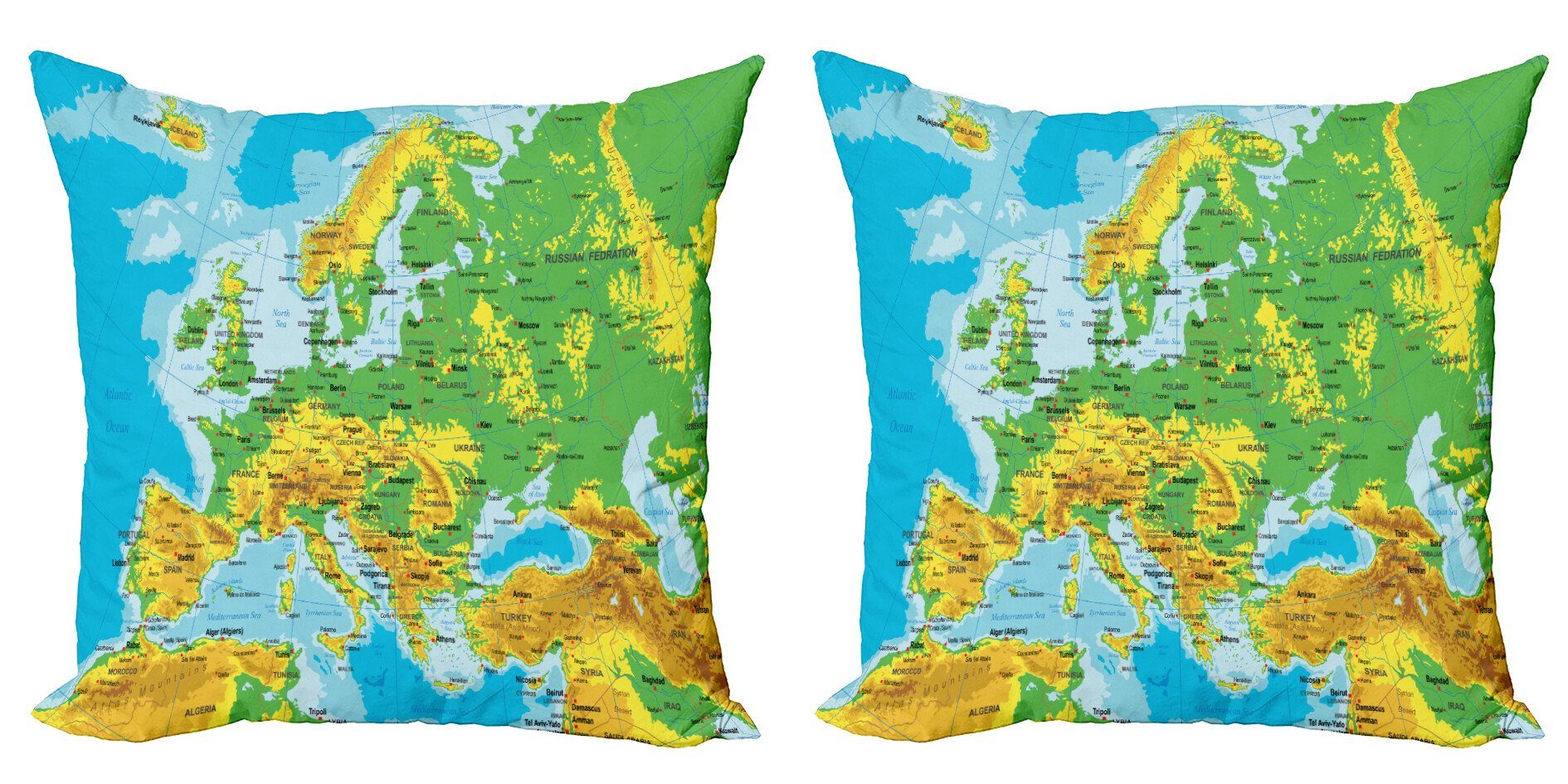 Kissenbezüge Modern Accent Doppelseitiger Digitaldruck, Abakuhaus (2 Stück), Polen Hoch detaillierte Karte von Europa