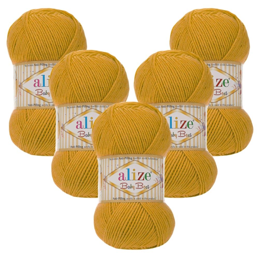 Alize 5 x ALIZE Baby Best 281 Saffron Häkelwolle, 240 m, Babywolle,Viskose,Anti-Pilling,Babygarn