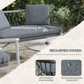 Outsunny Sitzgruppe 4 tlg. Rattan Gartenmöbel-Set mit 1 Couchtisch, 2 Sessel, 1 Doppelsofa, (Sitzgarnitur, 4-tlg., Gartengarnitur), für Garten, Terrasse, Stahl, Grau