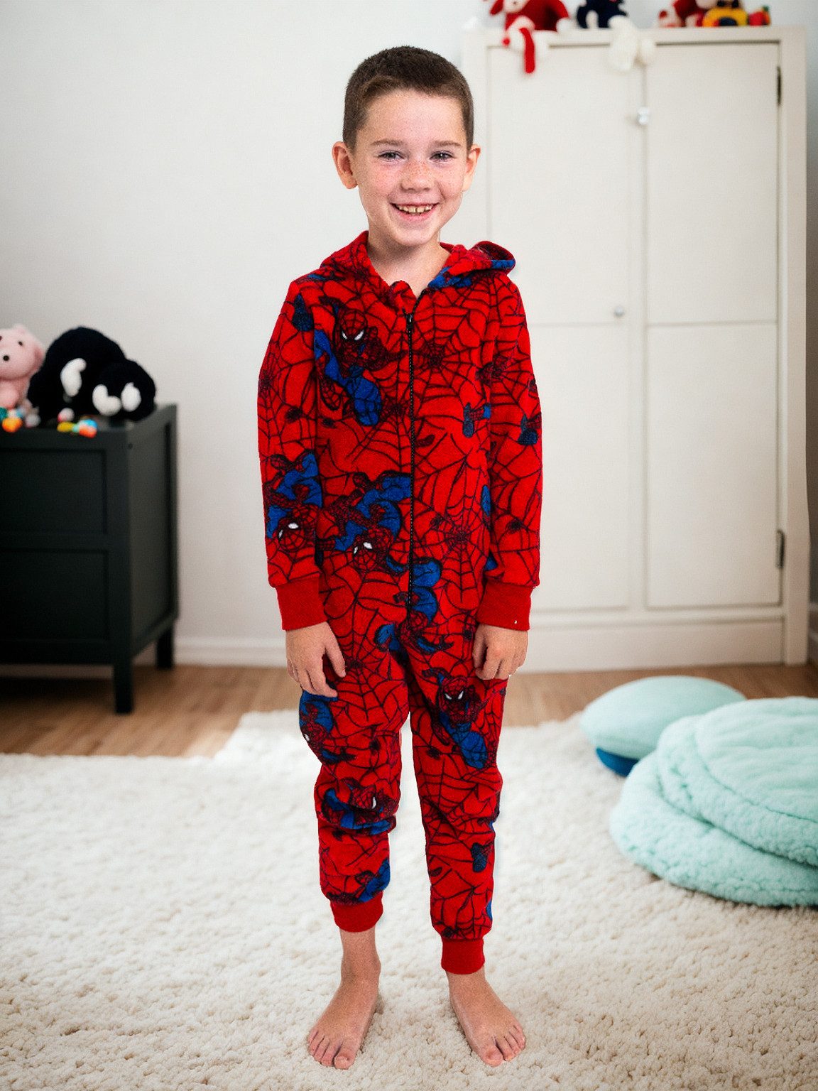 United Labels® Jumpsuit Marvel Spiderman Jumpsuit mit Kapuze Overall Pyjama Schlafanzug