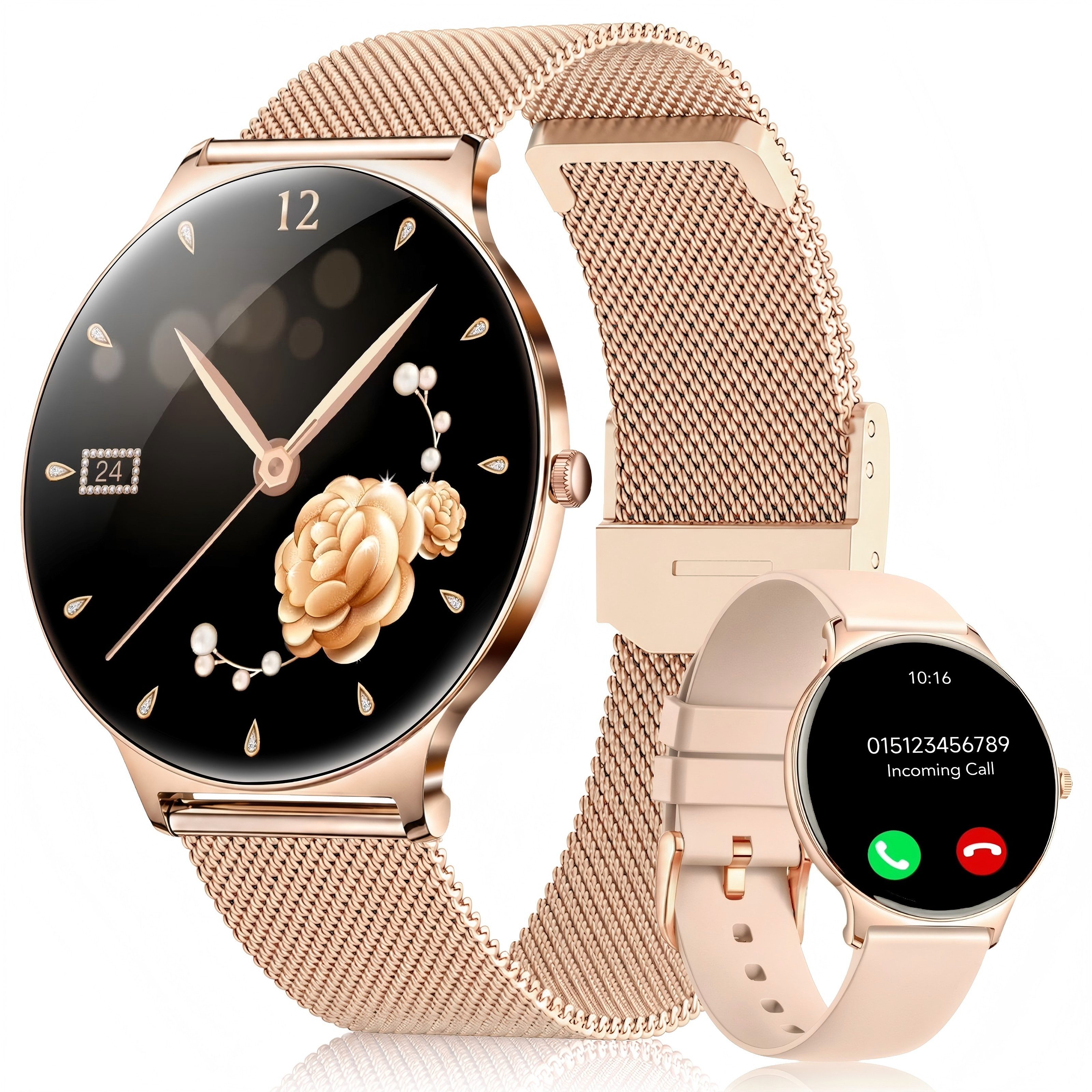 SWGOTA 2026 Smartwatch Damen Ultradünn mit 1,56" AMOLED und 20 Tage Akku Smartwatch IP68+5ATM Fitnessuhr mit 150+ Sportmodi und Bluetooth-Anruf, sowie SpO2-, WhatsApp Benachrichtigungen, Herzfrequenz-, Blutdruck- und Schlafüberwachung für Android und iOS