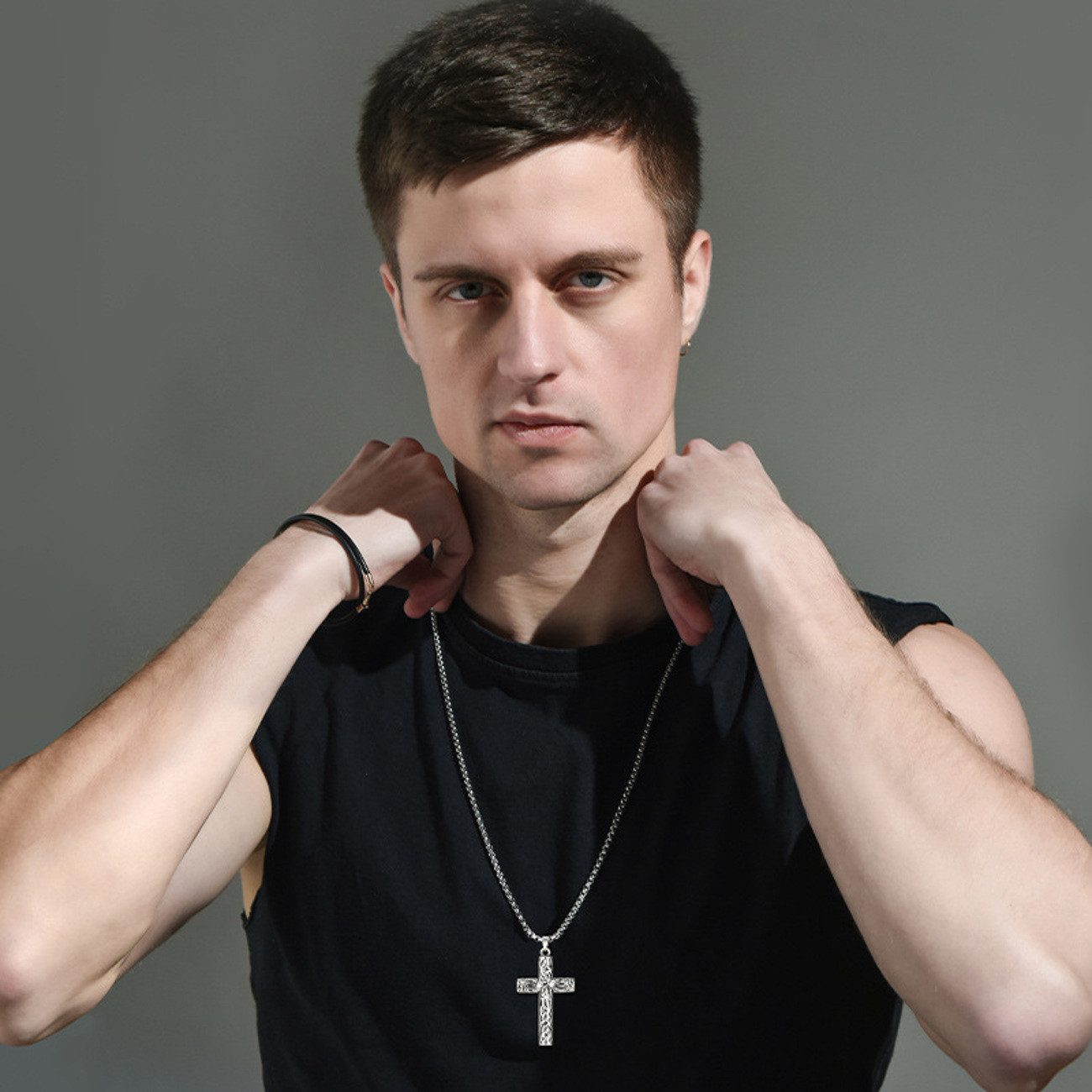 KARMA Edelstahlkette Halskette mit Kreuz Silber Herren Edelstahl 70 cm (Kre günstig online kaufen