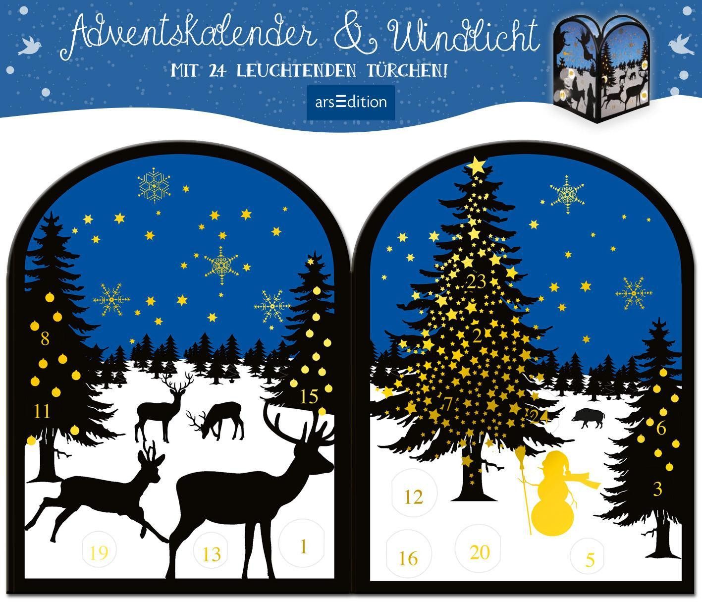 Ars Edition Adventskalender Teelichthäuschen Winternacht