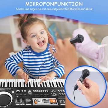 Cbei Digitalpiano Keyboard Digitalpiano Kinder-Keyboard mit 61 Tasten und Mikrofon (Mit Tastatur 61 Tasten+1 x Adapter (EU)+1 x USB-Kabel+1 x Mikrofon, mit 6 Demo-Liedern in Englisch), 16 Klangfarben, 10 Rhythmen, 8 Percussion-Instrumenten, 2 Lernfunktion