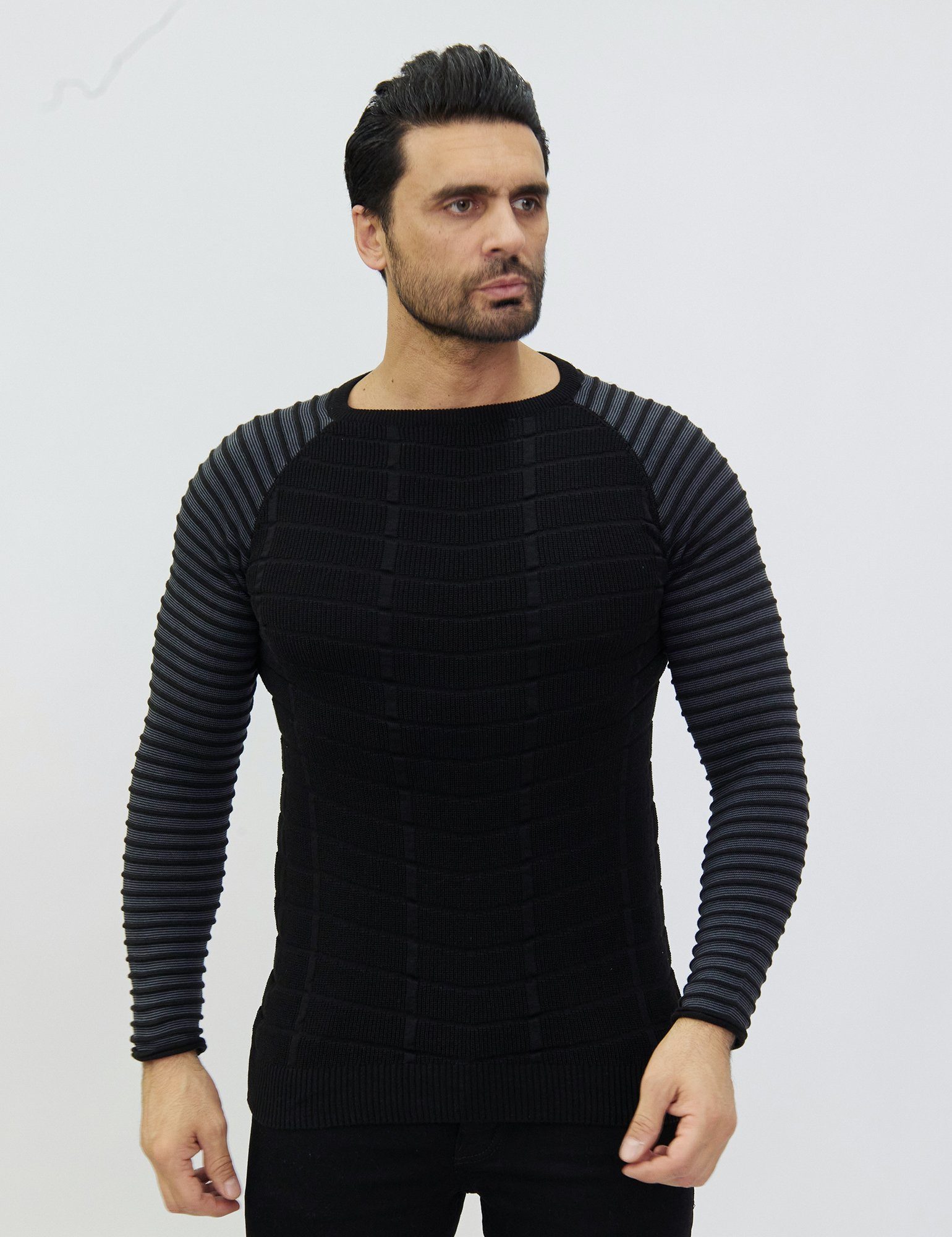 Strickpullover Moderner Feinstrick mit Farbdetails an den Armen