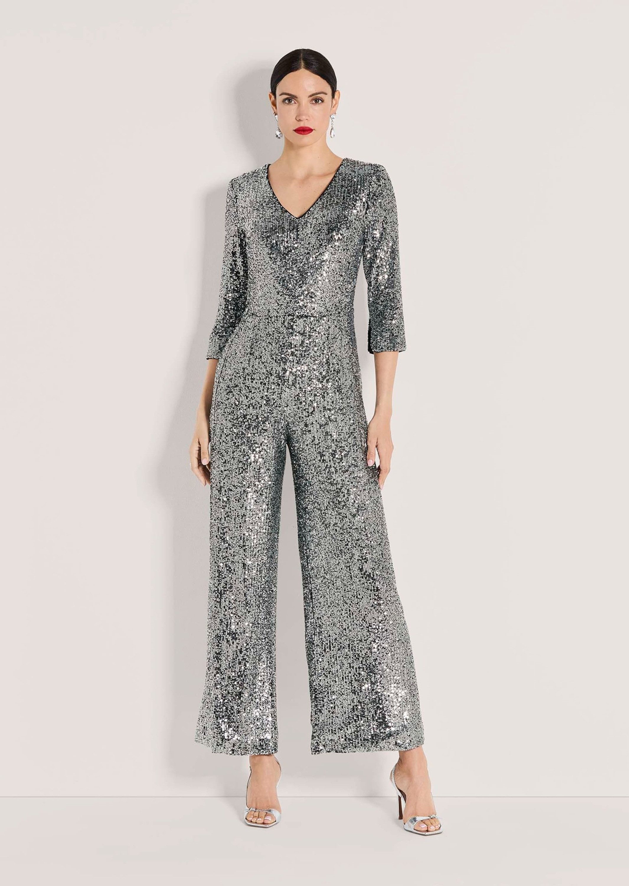 MADELEINE Jumpsuit Eleganter Pailletten-Einteiler Glanzoverall mit V-Aussch günstig online kaufen