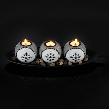 relaxdays Teelichthalter mit Tablett Teelichthalter Set in Grau & Schwarz
