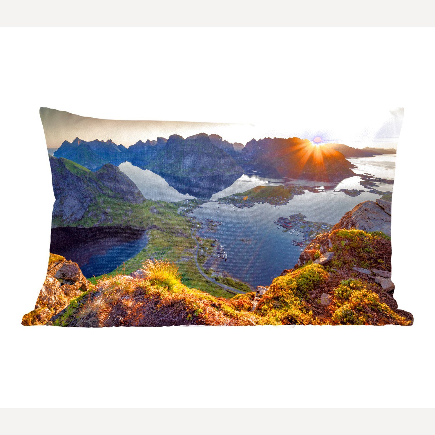 MuchoWow Dekokissen Sonnenuntergang auf den Lofoten, Wohzimmer Dekoration, Zierkissen, Dekokissen mit Füllung, Schlafzimmer