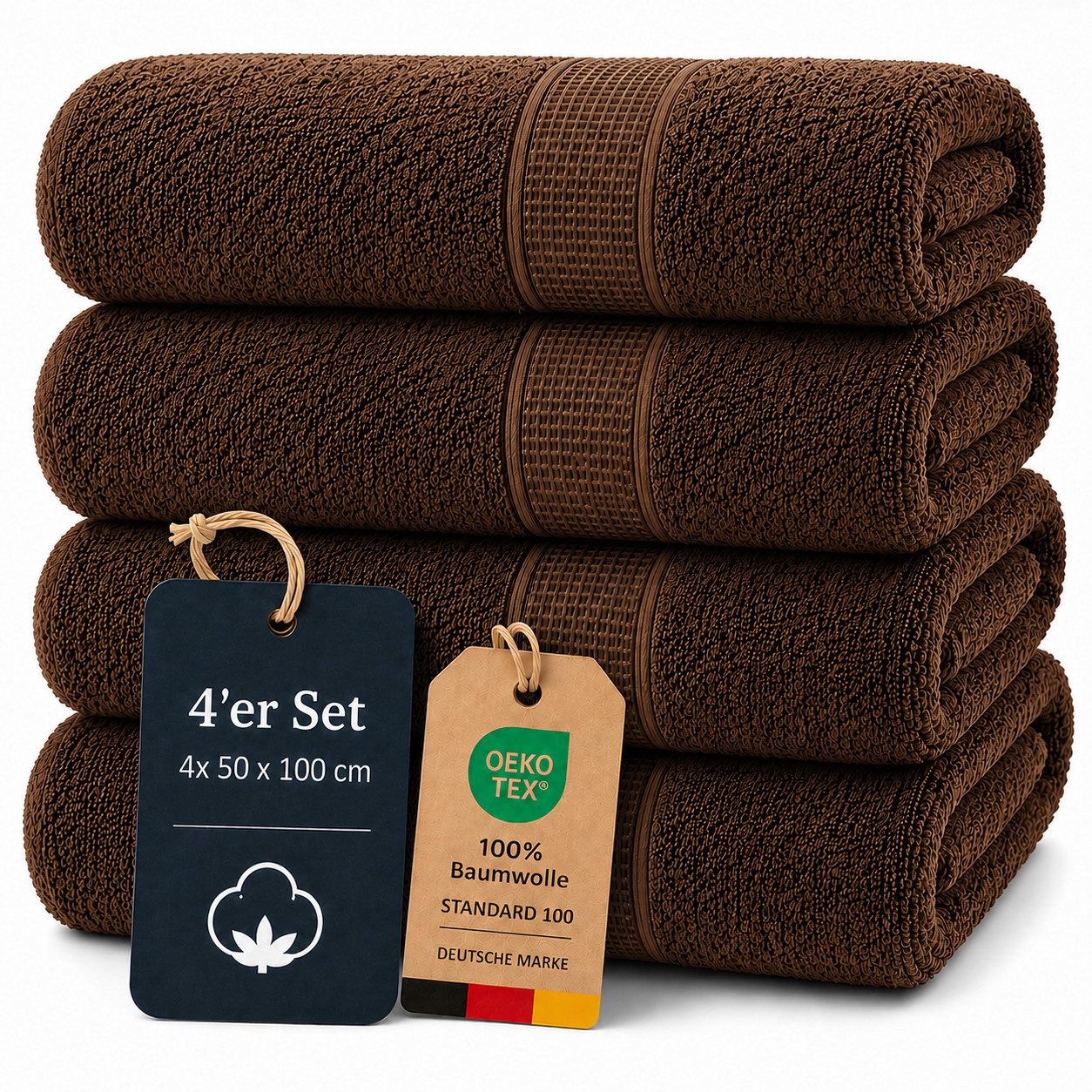 Komfortec Handtuch Set 4x Premium Handtuch Set - 50x100 cm, Frottee (4-St), 100% Baumwolle, mit Bordüre, Weich & Saugstark, Hotelqualität