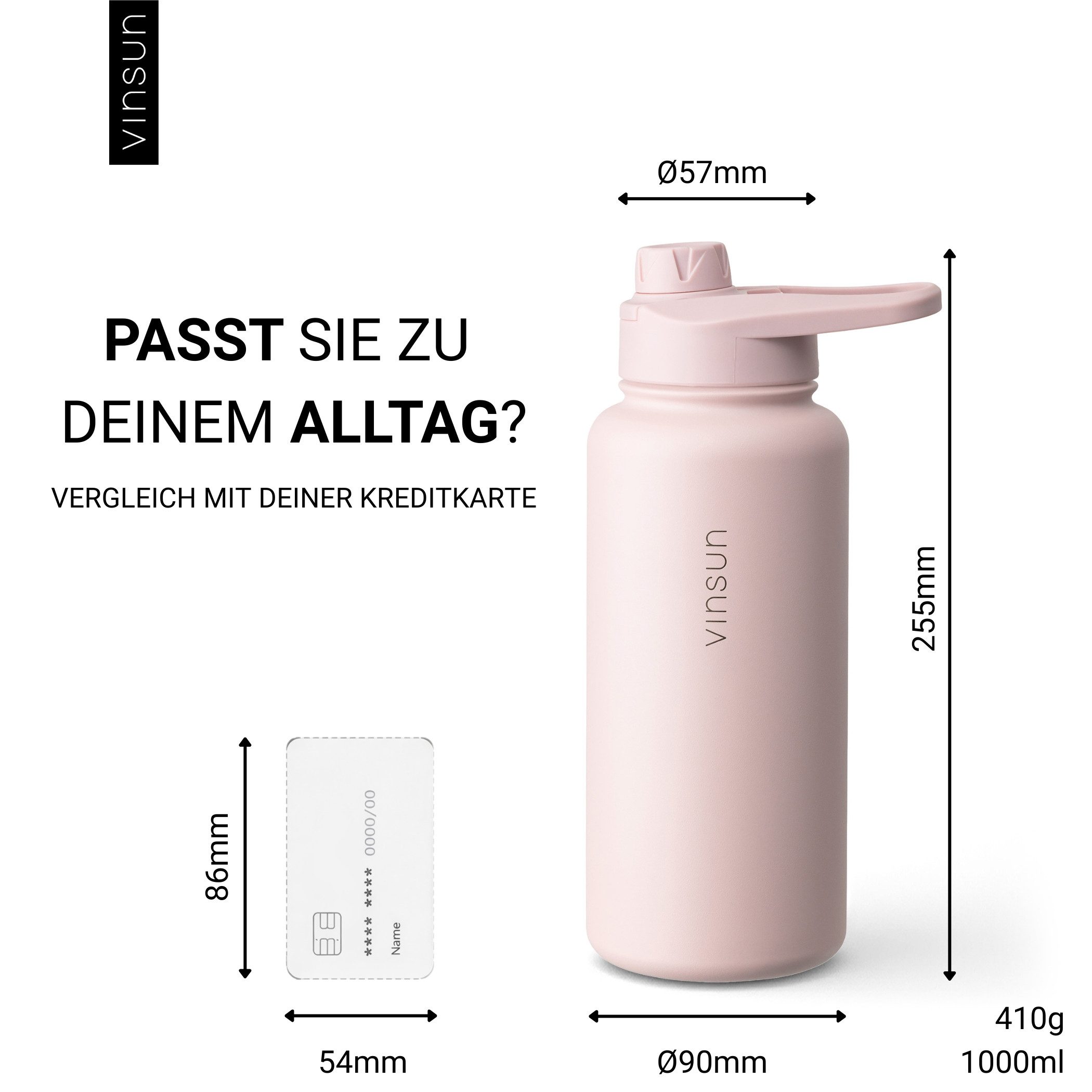 Vinsun Isolierflasche Edelstahl Trinkflasche 1L Strohhalm - 2 Deckel Thermoflasche BPA frei, Doppelwandig isoliert, auslaufsicher, bruchsicher, Geruchsneutral – Bild 4 von 5
