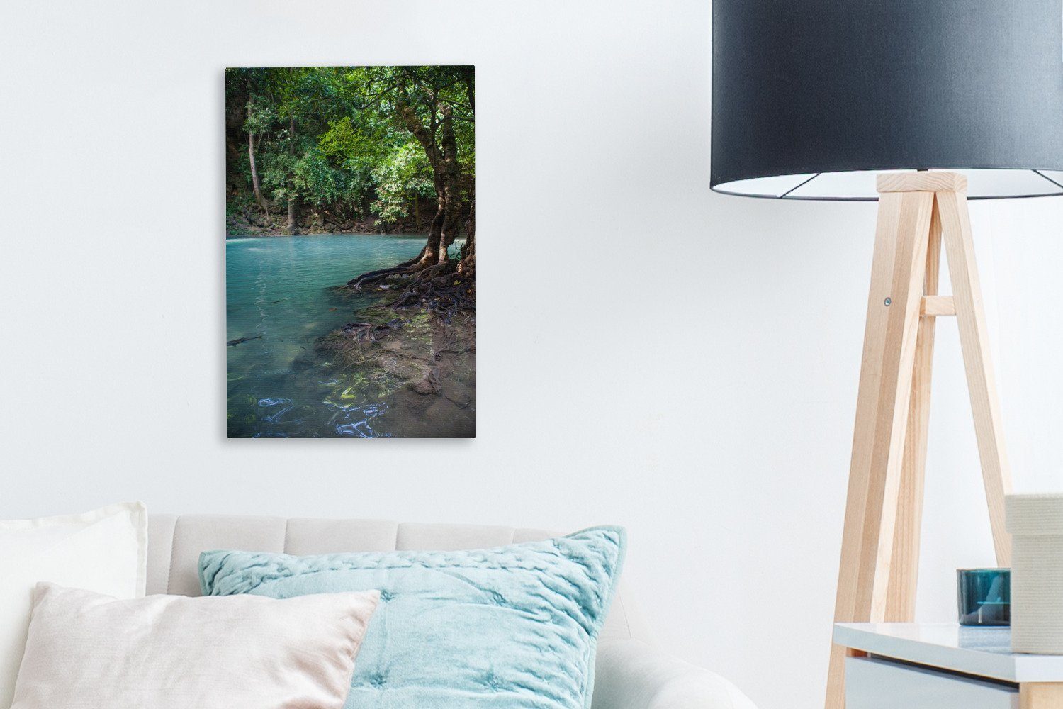 St), Thailand, Gemälde, Leinwandbild im OneMillionCanvasses® in fertig 20x30 Ein Leinwandbild Erawan-Nationalpark bespannt See inkl. (1 Zackenaufhänger, cm