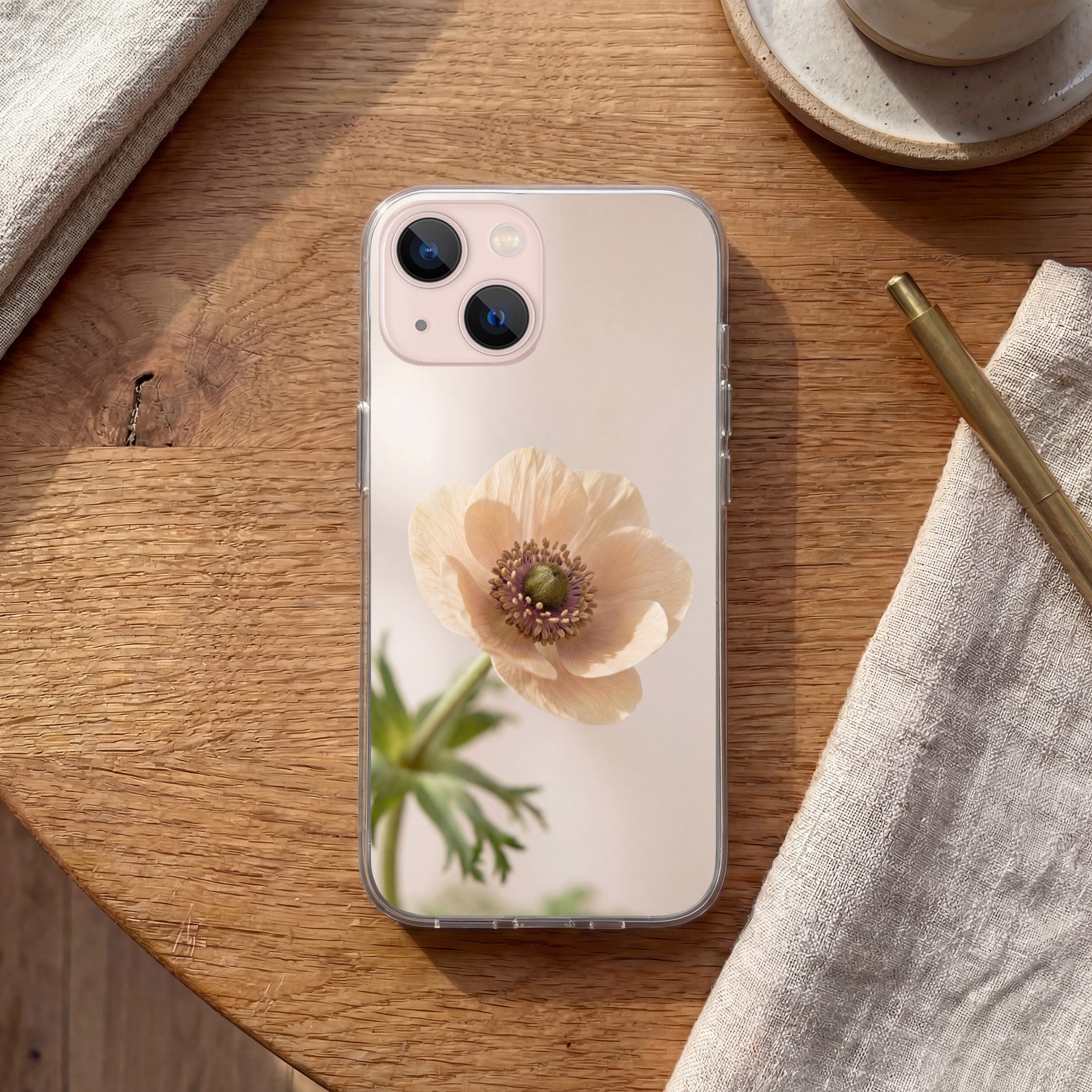 MuchoWow Handyhülle für Apple iPhone 13 Blume - Minimalistisch - Grün, Smartphone-Bumper, Print, Handy Schutzhülle Dünn