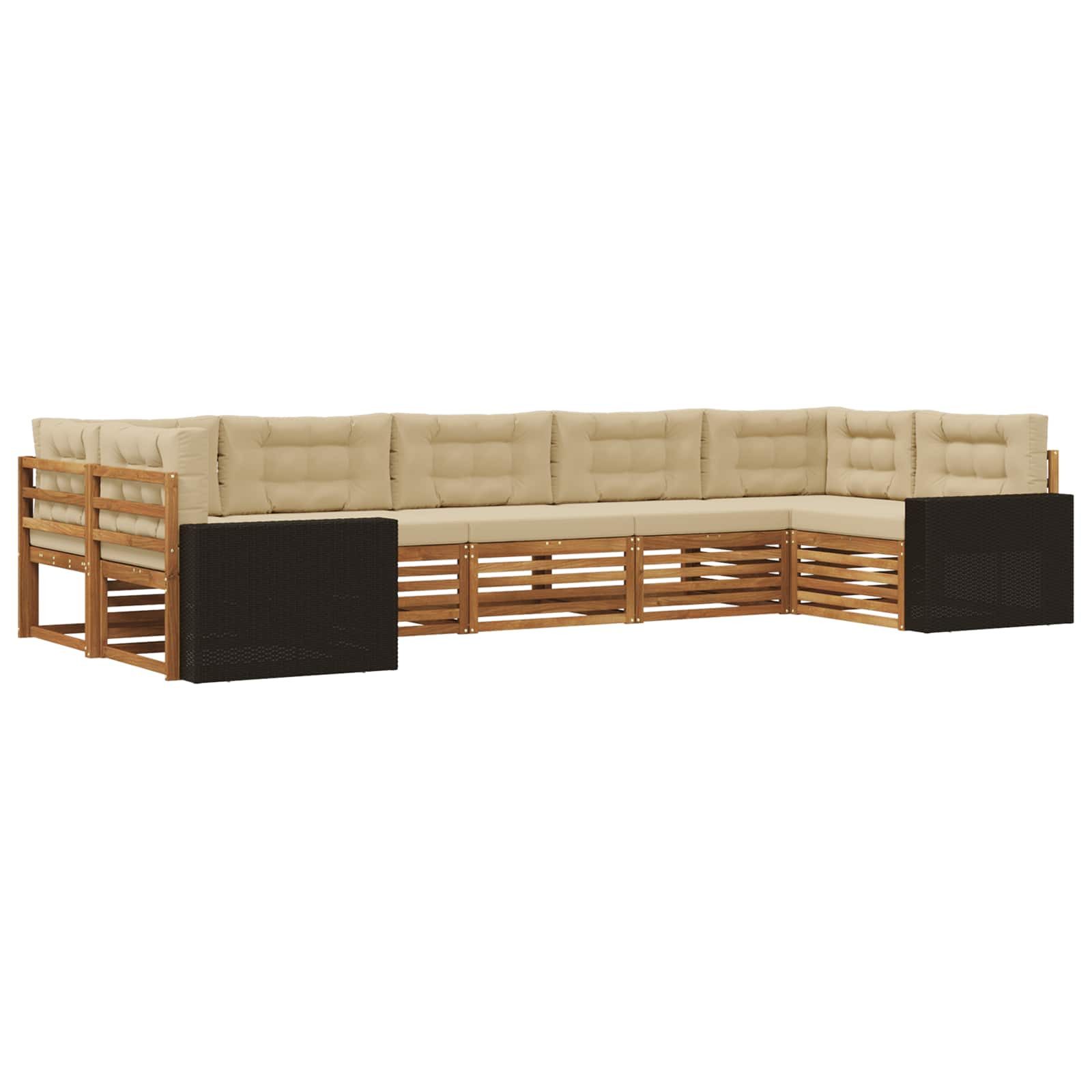 Gartenlounge-Set Outdoor-Sofagarnitur 7 pcs Natur und Beige Massivholz