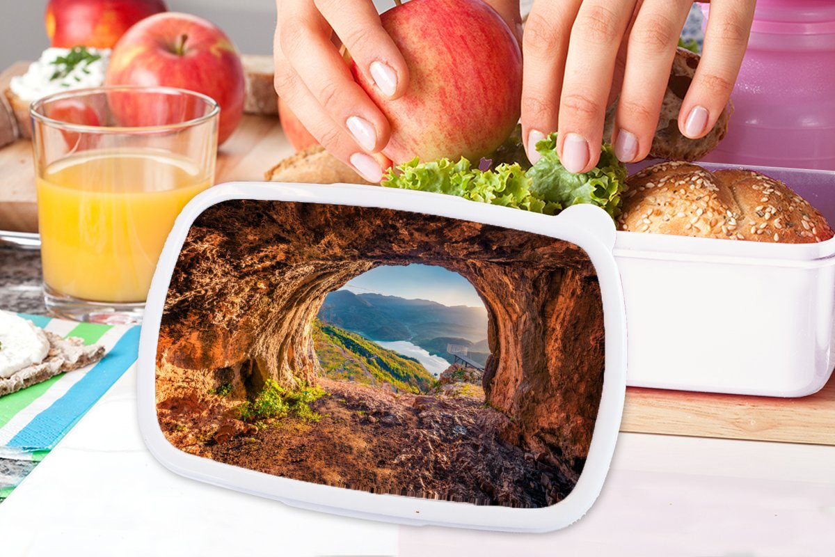 Brotbox (2-tlg), Landschaft und für - Lunchbox Jungs - Mädchen weiß Höhle Berg Erwachsene, Brotdose, für Kinder Kunststoff, MuchoWow und Natur, -