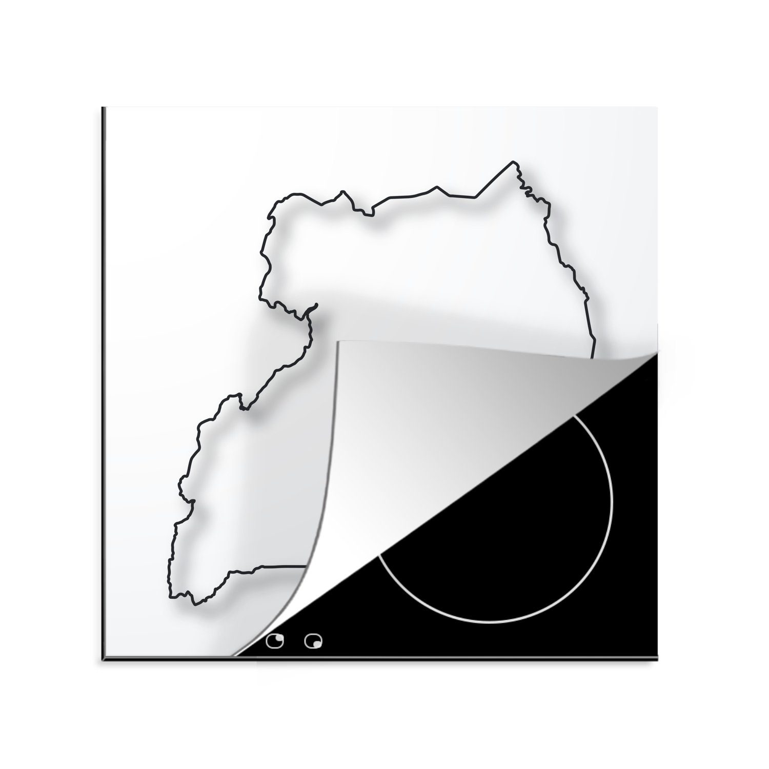 MuchoWow Herdblende-/Abdeckplatte Schwarz-Weiß-Illustration einer Linie in der Form von Uganda, Vinyl, (1 tlg), 78x78 cm, Ceranfeldabdeckung, Arbeitsplatte für küche