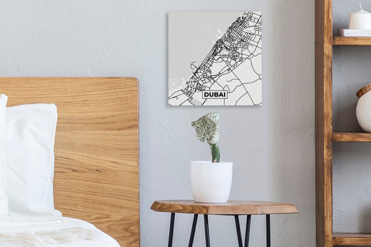 Bilder Wohnzimmer Stadtplan und Karte weiß (1 St), - OneMillionCanvasses® Leinwandbild Schlafzimmer für Karte, - - Dubai Schwarz - Leinwand