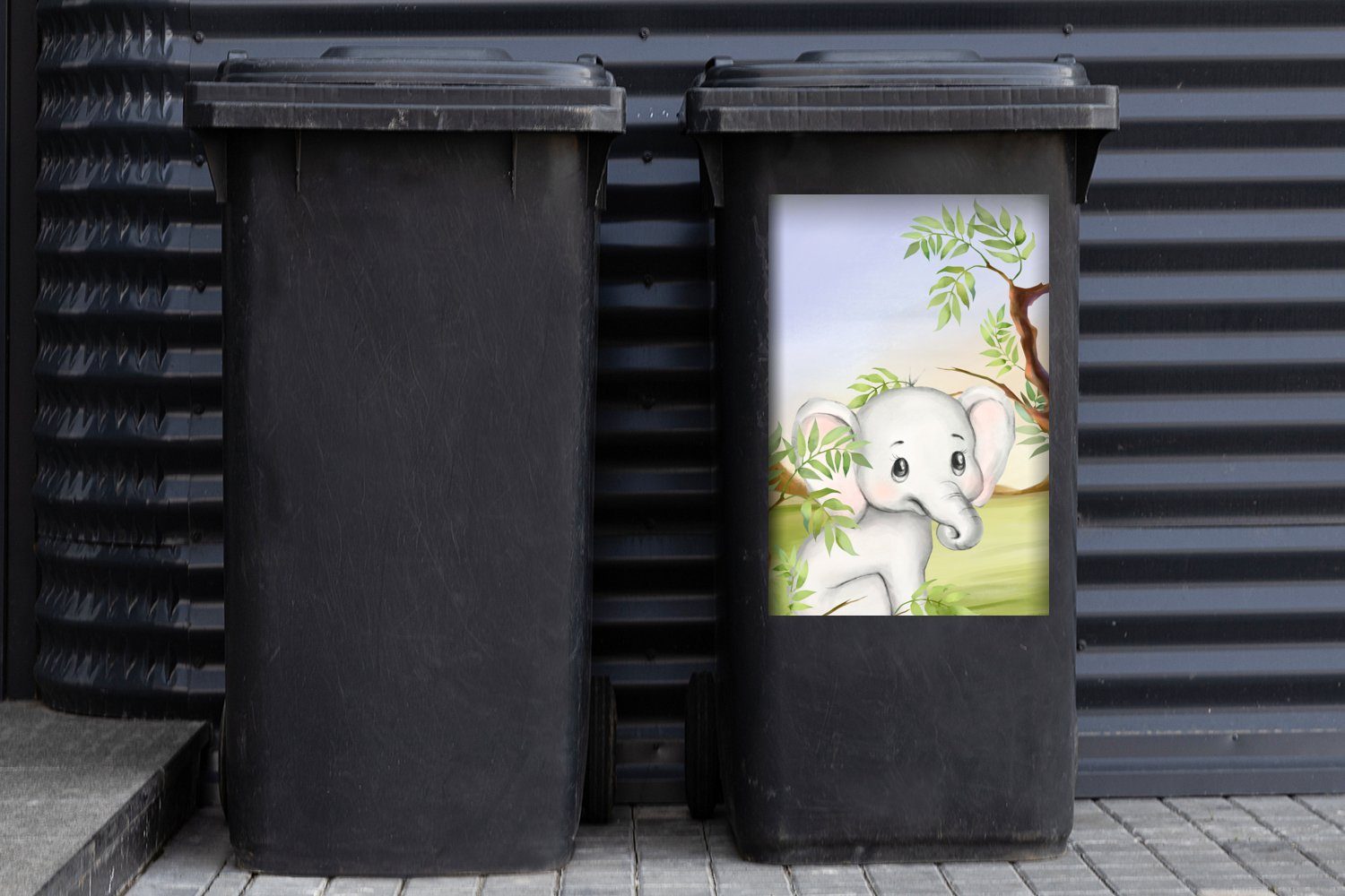 - Abfalbehälter Wandsticker Sticker, Dschungel MuchoWow (1 Mülleimer-aufkleber, Container, - Elefant Tiere Mülltonne, St),