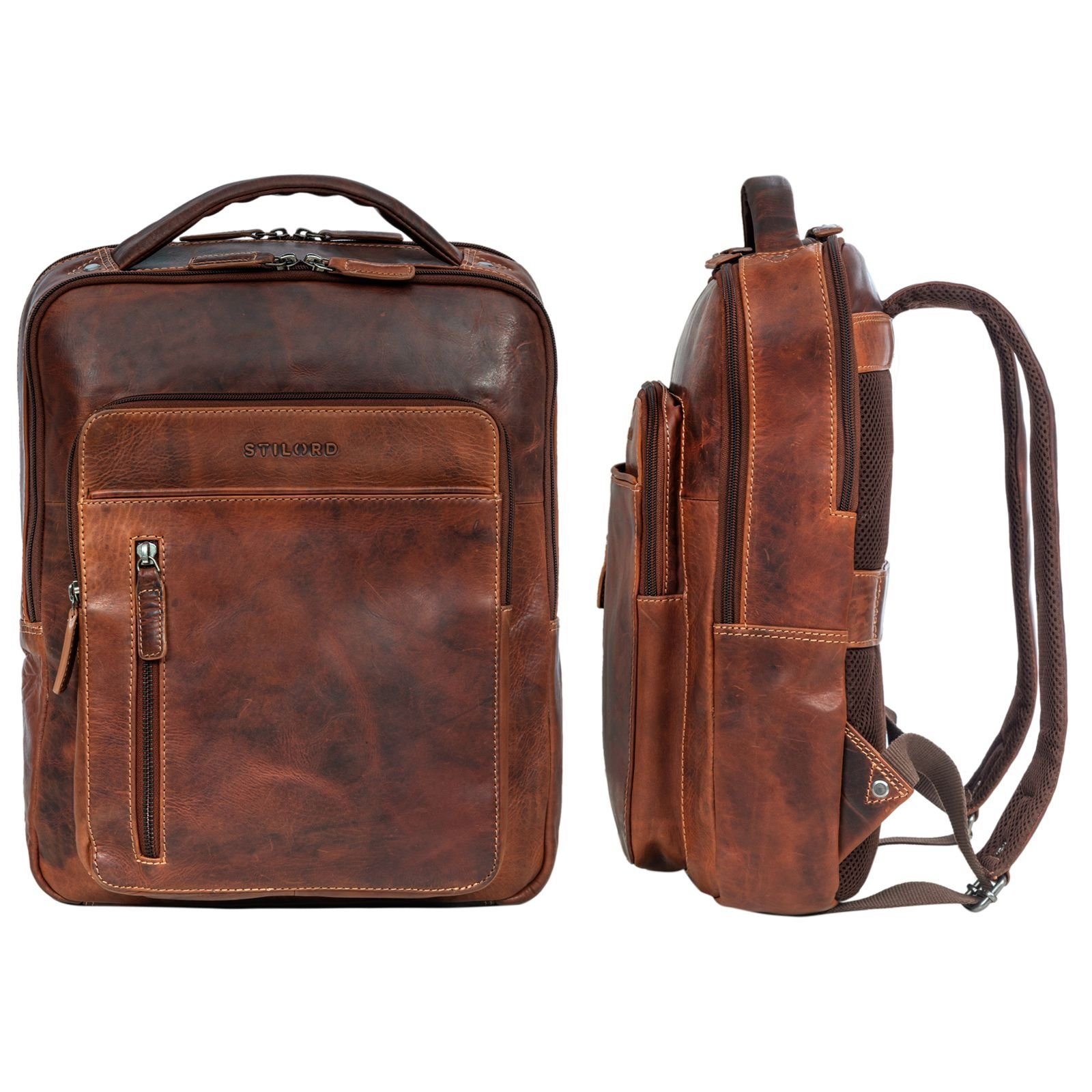 STILORD Notebook-Rucksack "Tory" Leder Laptoprucksack 13 - 14 Zoll Herren Damen – Bild 4 von 5
