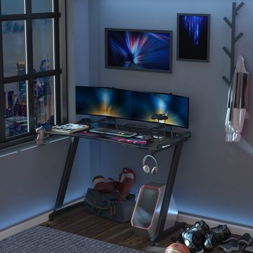 HOMCOM Schreibtisch Gaming-Tisch, Schreibtisch Computertisch mit Kopfhörerhaken MDF Metall ABS Schwarz