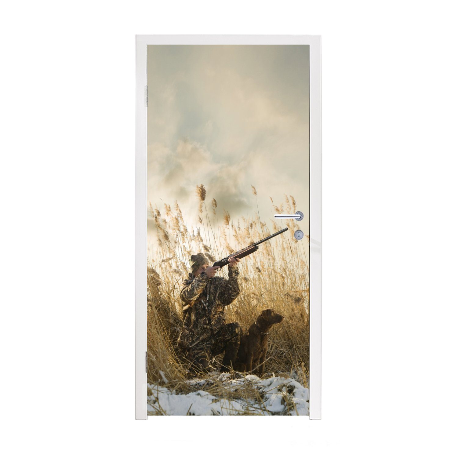 MuchoWow Türtapete Ein Mann auf Entenjagd im Marram-Gras, Matt, bedruckt, (1 St), Fototapete für Tür, Türaufkleber, 75x205 cm