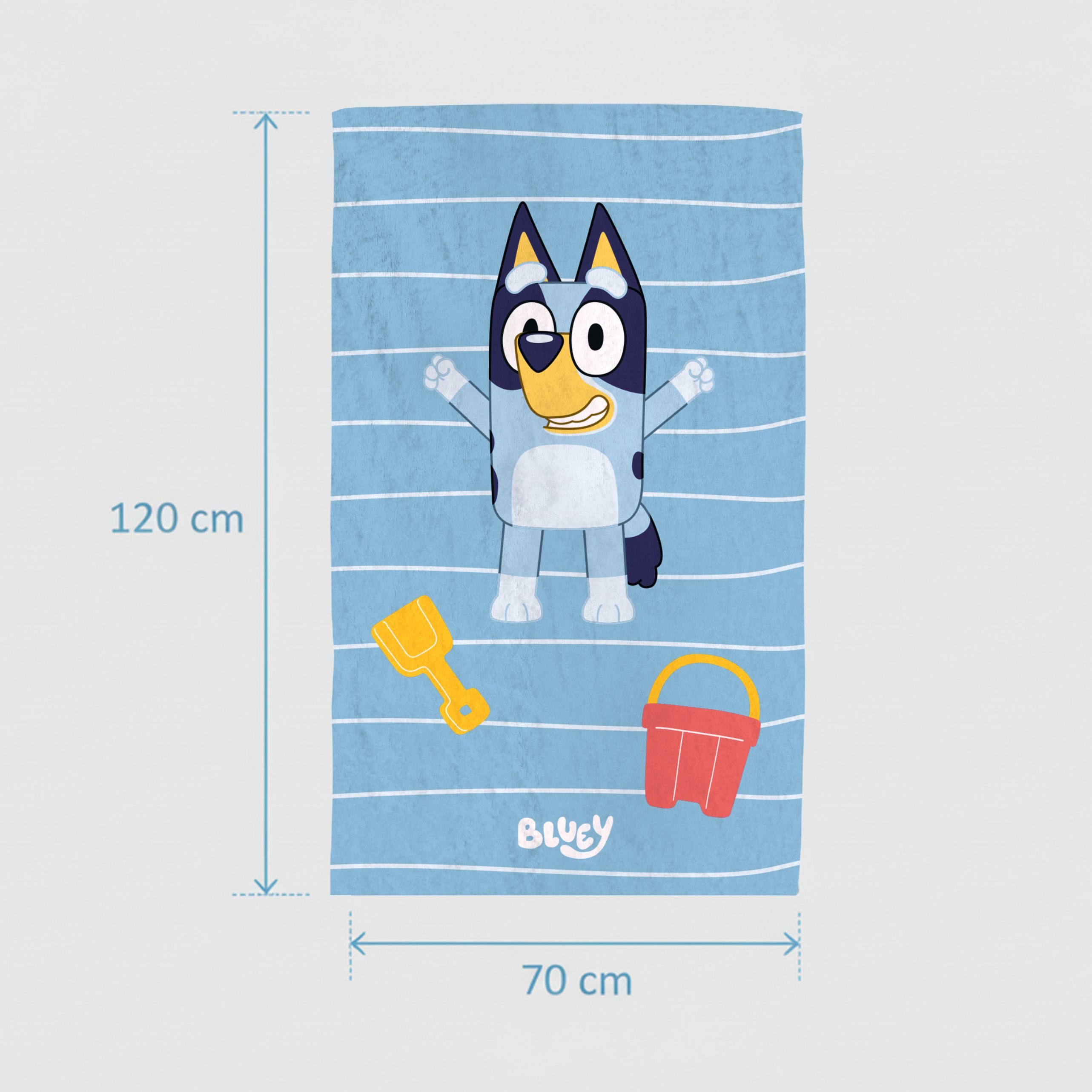 MTOnlinehandel Badetuch Bluey Strandmotiv, Kinder Strandtuch 70x120 cm, 100 % Baumwolle, Fröhliches Bluey Badetuch für Strand und Pool
